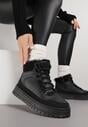Czarne Sneakersy na Grubej Podeszwie z Futerkiem Alweda