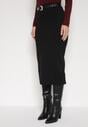 Czarna Ołówkowa Spódnica z Wiskozą Zdobiona Rozcięciem i Paskiem Rowedela