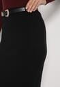 Czarna Ołówkowa Spódnica z Wiskozą Zdobiona Rozcięciem i Paskiem Rowedela