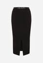 Czarna Ołówkowa Spódnica z Wiskozą Zdobiona Rozcięciem i Paskiem Rowedela