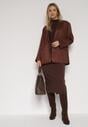 Brązowa Ołówkowa Spódnica z Wiskozą Zdobiona Rozcięciem i Paskiem Rowedela