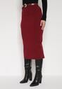 Bordowa Ołówkowa Spódnica z Wiskozą Zdobiona Rozcięciem i Paskiem Rowedela