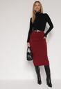 Bordowa Ołówkowa Spódnica z Wiskozą Zdobiona Rozcięciem i Paskiem Rowedela