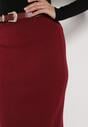Bordowa Ołówkowa Spódnica z Wiskozą Zdobiona Rozcięciem i Paskiem Rowedela