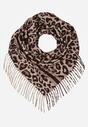 Brązowy Panterkowy Szalik z Wiskozy Zdobiony Frędzlami Ferenea