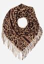 Ciemnobrązowy Panterkowy Szalik z Wiskozy Zdobiony Frędzlami Ferenea