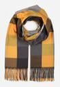 Żółty Szalik z Wiskozy z Frędzlami w Szeroką Kratę Califera