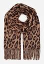Brązowy Panterkowy Szalik z Wiskozy Zakończony Frędzlami Ferinda