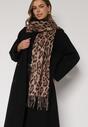 Brązowy Panterkowy Szalik z Wiskozy Zakończony Frędzlami Ferinda
