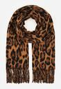 Brązowy Wiskozowy Szalik w Panterkę z Frędzlami Vetivada