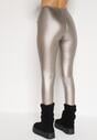 Szampańskie Legginsy z Ekoskóry z Guzikami Wysokim Stanem i Gumką w Talii Sintheria
