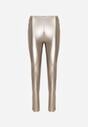 Szampańskie Legginsy z Ekoskóry z Guzikami Wysokim Stanem i Gumką w Talii Sintheria