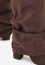 Brązowe Kozaki na Słupku z Marszczoną Cholewką Imitującą Nogawkę Rittia