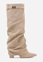 Ciemnobeżowe Kozaki na Słupku z Marszczoną Cholewką Imitującą Nogawkę Rittia