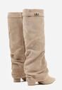 Ciemnobeżowe Kozaki na Słupku z Marszczoną Cholewką Imitującą Nogawkę Rittia