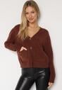 Brązowy Rozpinany Kardigan z Dodatkiem Kaszmiru Vetirira
