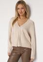 Beżowy Rozpinany Kardigan z Dodatkiem Kaszmiru Vetirira