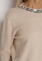 Beżowy Sweter z Dodatkiem Kaszmiru Ozdobiony Cekinami i Cyrkoniami Vetimona