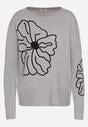 Szary Sweter Ozdobiony Haftowanymi Kwiatami Halatusea