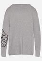 Szary Sweter Ozdobiony Haftowanymi Kwiatami Halatusea