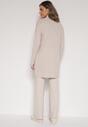 Beżowy Dzianinowy Komplet z Wiskozą Spodnie Bluzka z Półgolfem i Kardigan Vetisena