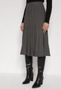 Ciemnoszara Rozkloszowana Plisowana Spódnica Dzianinowa Tussana
