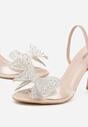 Beżowe Sandały na Szpilce z Transparentnym Paskiem i Kokardką z Cyrkoniami Celesti