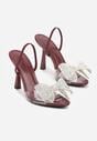 Bordowe Sandały na Szpilce z Transparentnym Paskiem i Kokardką z Cyrkoniami Celesti