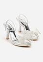 Srebrne Sandały na Szpilce z Transparentnym Paskiem i Kokardką z Cyrkoniami Celesti