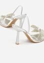 Srebrne Sandały na Szpilce z Transparentnym Paskiem i Kokardką z Cyrkoniami Celesti