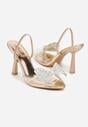 Szampańskie Sandały na Szpilce z Transparentnym Paskiem i Kokardką z Cyrkoniami Celesti