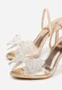 Szampańskie Sandały na Szpilce z Transparentnym Paskiem i Kokardką z Cyrkoniami Celesti
