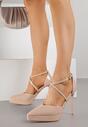 Beżowe Szpilki z Paseczkami i Ozdobną Platformą Misterisa