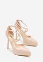 Beżowe Szpilki z Paseczkami i Ozdobną Platformą Misterisa