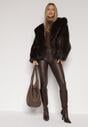 Brązowa Kurtka Futerko z Kapturem i Szerokim Kołnierzem Nalafera
