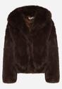 Brązowa Kurtka Futrzana z Nieodpinanym Kapturem Vetirire