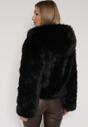 Czarna Kurtka Futrzana z Nieodpinanym Kapturem Vetirire