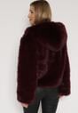 Bordowa Kurtka Futrzana z Nieodpinanym Kapturem Vetirire