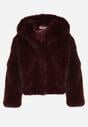 Bordowa Kurtka Futrzana z Nieodpinanym Kapturem Vetirire