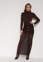 Brązowa Dzianinowa Spódnica z Wiskozą Zdobiona Koronką i Guzikami Sewora