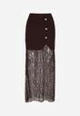 Brązowa Dzianinowa Spódnica z Wiskozą Zdobiona Koronką i Guzikami Sewora