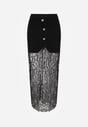 Czarna Dzianinowa Spódnica z Wiskozą Zdobiona Koronką i Guzikami Sewora