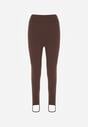 Brązowe Gładkie Legginsy z Wysokim Stanem i Zapiętkami Ferisanna