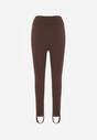 Brązowe Gładkie Legginsy z Wysokim Stanem i Zapiętkami Ferisanna