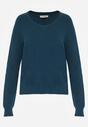 Niebieski Sweter z Wiskozą i Wełną z Dekoltem w Serek Claida