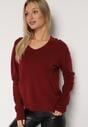 Bordowy Sweter z Wiskozą i Wełną z Dekoltem w Serek Claida