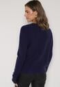 Granatowy Sweter z Wiskozą i Wełną z Dekoltem w Serek Claida