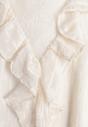 Beżowa Bluzka Zdobiona Koronką Falbankami i Metaliczną Nicią Feralea