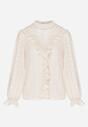 Beżowa Bluzka Zdobiona Koronką Falbankami i Metaliczną Nicią Feralea