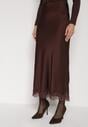Brązowa Satynowa Spódnica z Koronkowym Zdobieniem Silfera